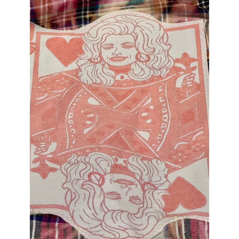 Dolly Parton Queen of Hearts Custom Bleached Plaid Flannel Shirt Pink White